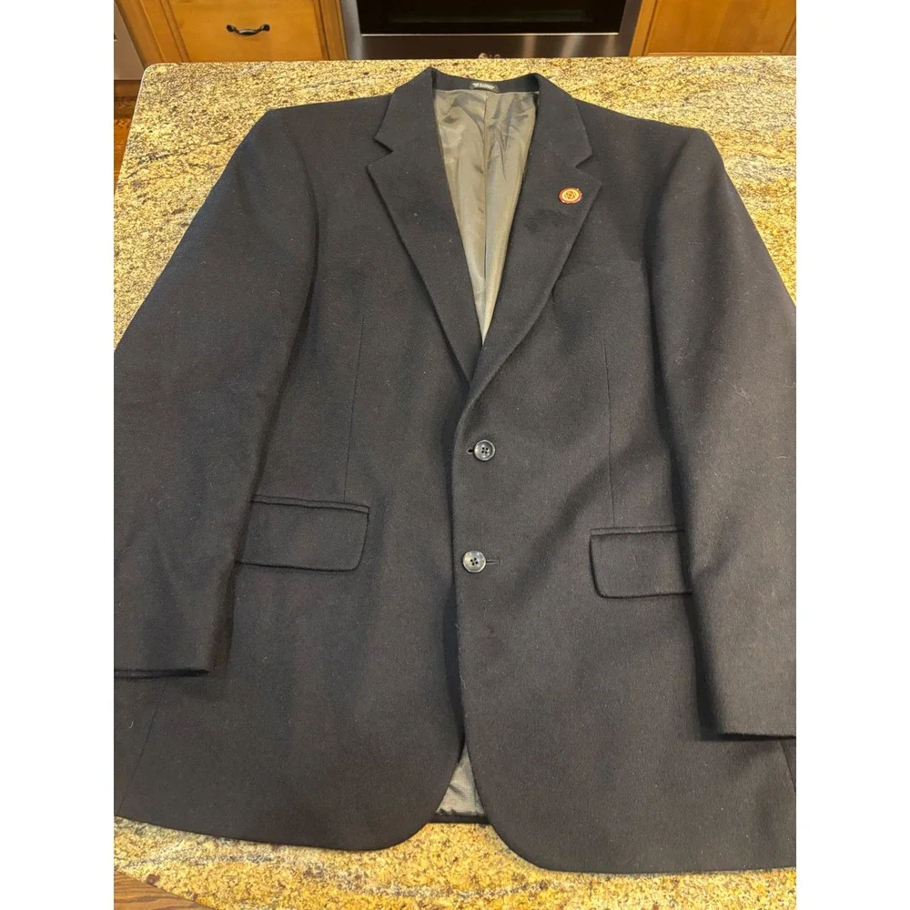 (READ) Oscar de la Renta Black Wool Cashmere Blazer Mens 44R Classic Two‎ Button
